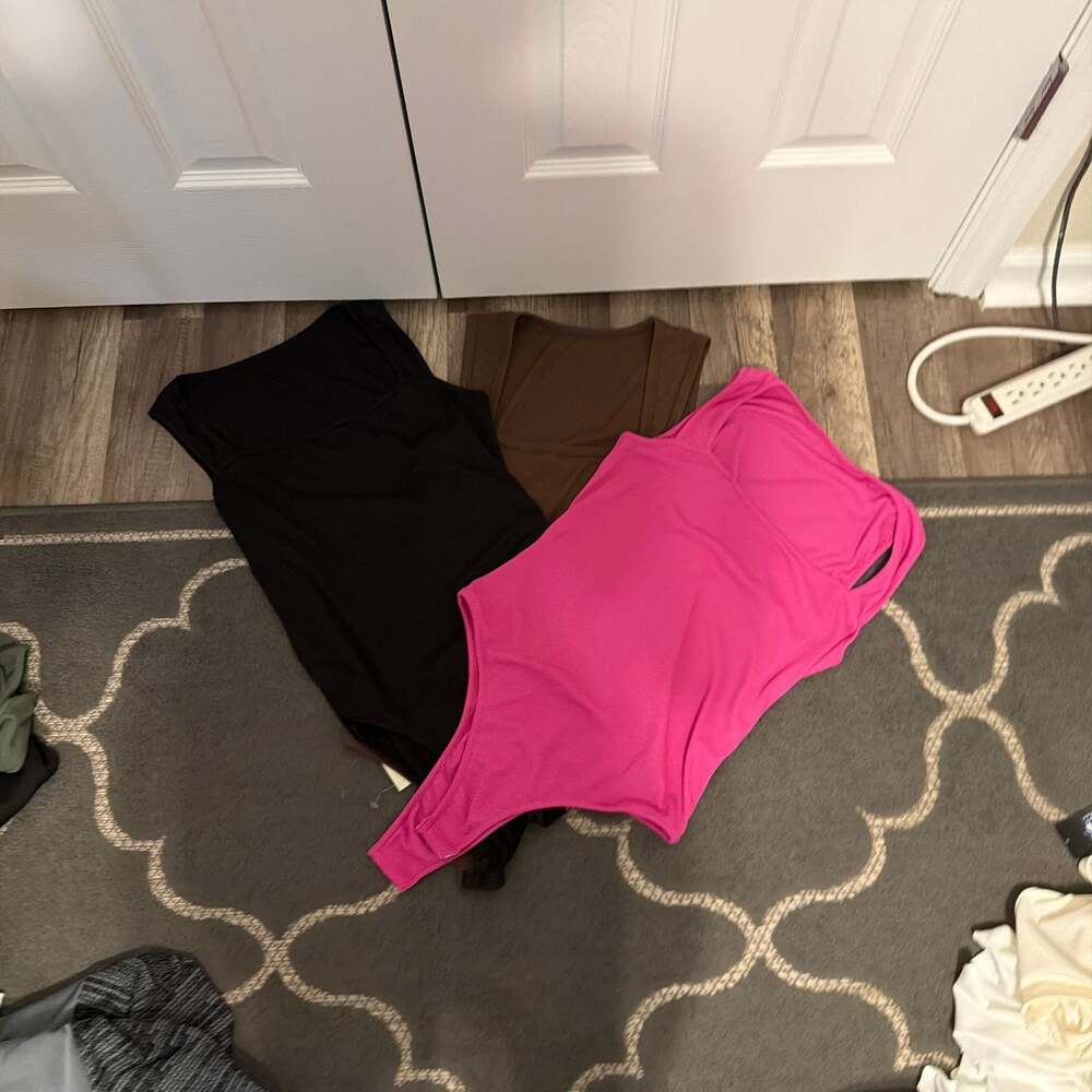 OQQ Women's 3 Piece Bodysuits Sexy Ribbed Strappy Square Neck Sleeveless Tummy C